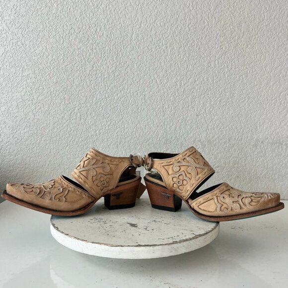 Lane Robin Mule Tan Cowboy Boots Womens 7.5 Cowgirl Western Leather Short Ankle - Picture 8 of 12